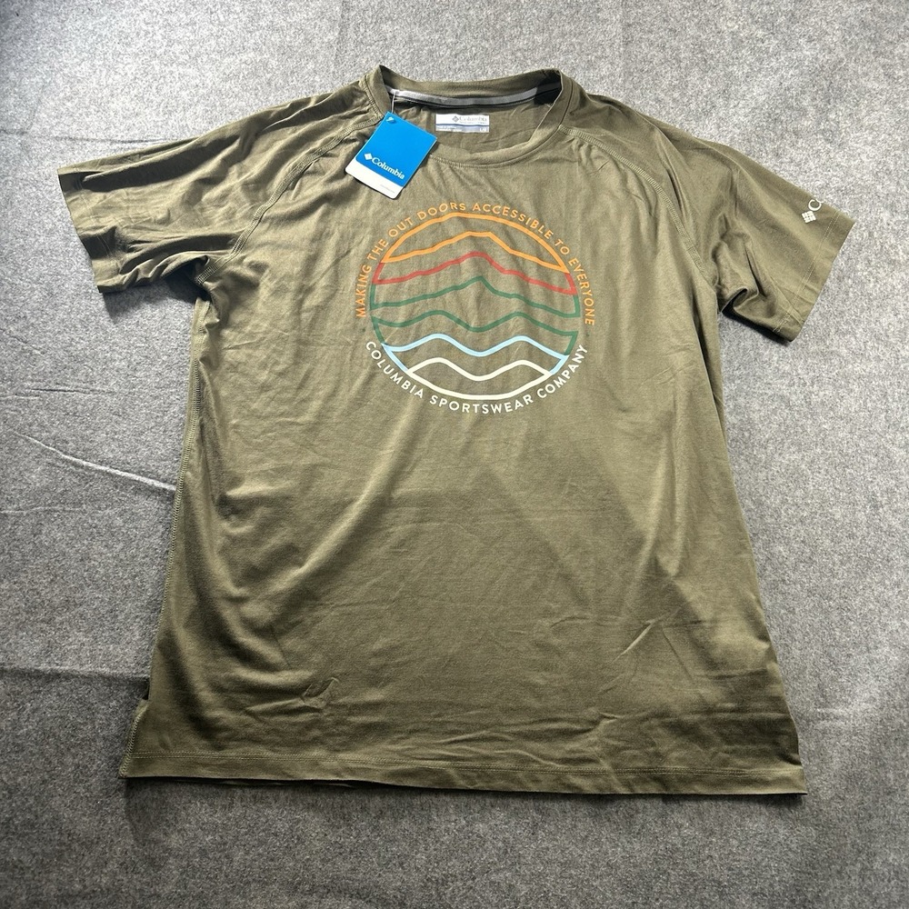 Columbia Shirt Mens Large Kwick Hike Graphic Tee Green Performance Outdoor
